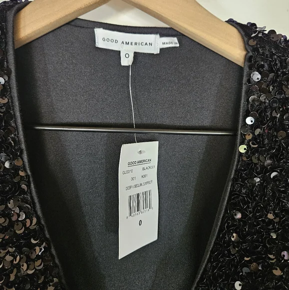 NWT Good American | Black Deep V-neck Sequin Jumpsuit - Picture 7 of 7